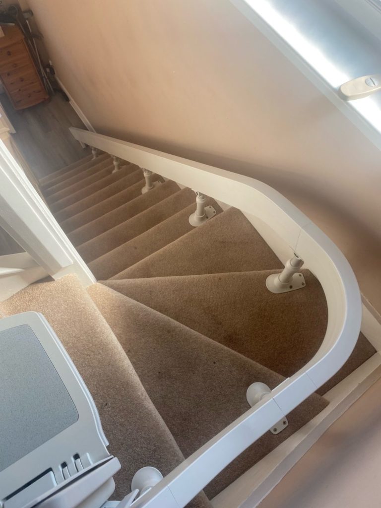 Our modular track is compact and can work on any curved staircase