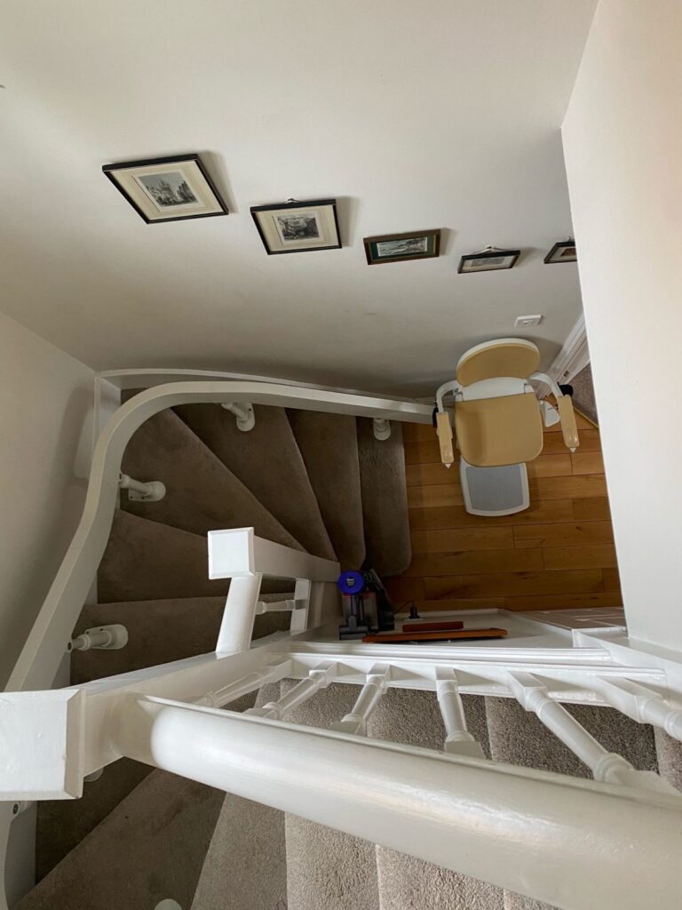 A good shot of one of our Bison 180 curved stairlifts